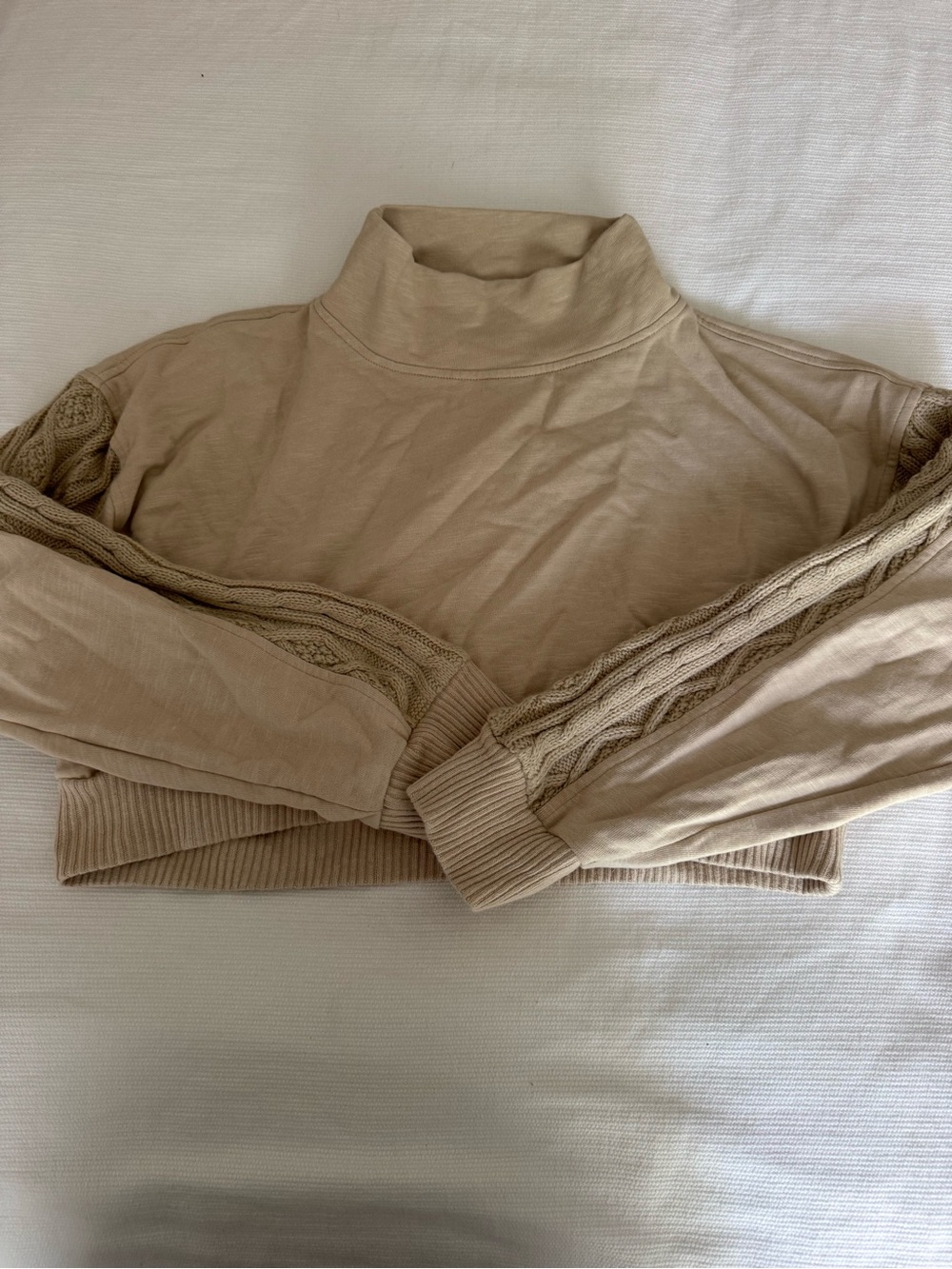 Urban Outfitters Beige Cable-Trim Turtleneck Sweater